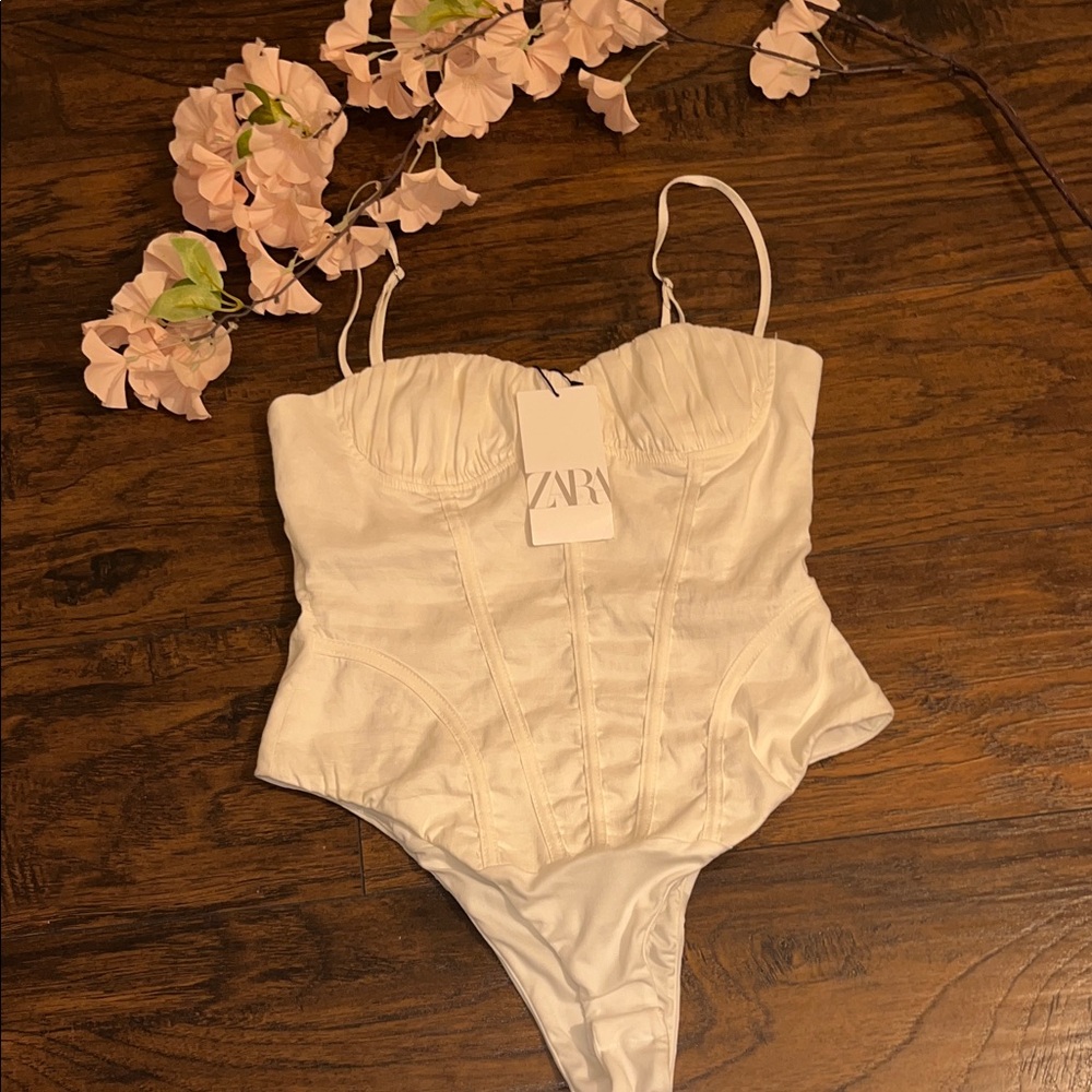 ZARA Ivory Structured Corset Bodysuit